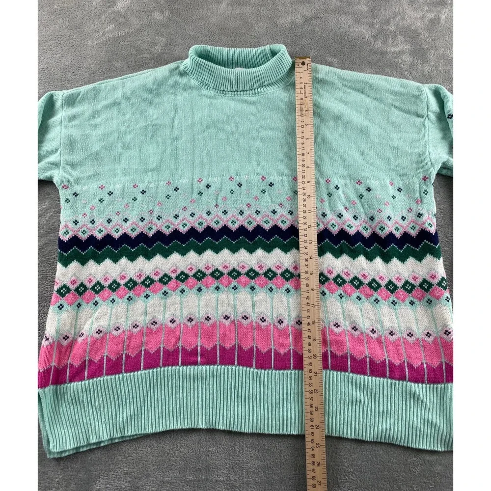 Crown & Ivy Womens Mint Green Fair Isle Mock Neck Knit Sweater Size Medium